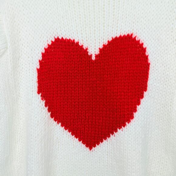 Wooden Ships Heart Sweater S/M Cream Red Mohair Wool Blend Chunky Knit Pullover - Picture 4 of 9